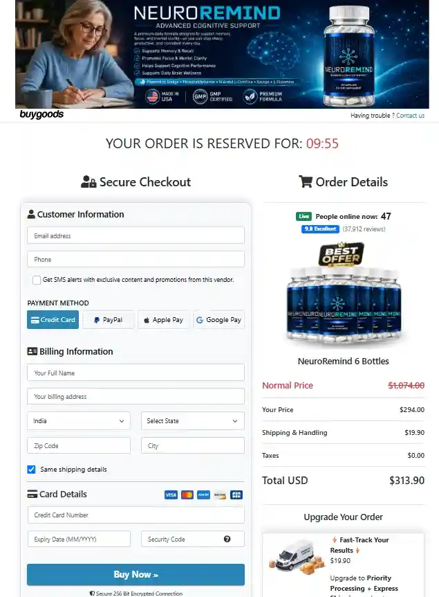 NeuroRemind Order Page